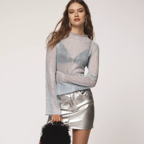 Anthropologie Tops - By Anthropologie Long-Sleeve Mock-Neck Metallic Top NWT